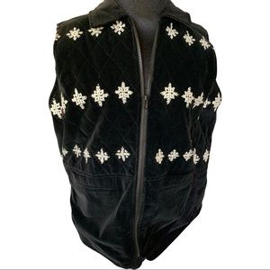 Vintage Susan Bristol Black Velour Vest Embroidered Christmas Snowflakes M